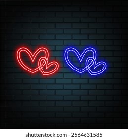 red neon heart shape on purple background..