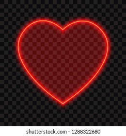 Red Neon Heart, Transparent, Vector Illustration.