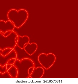 Red neon hearts background, Valentines day pattern, vector illustration.
