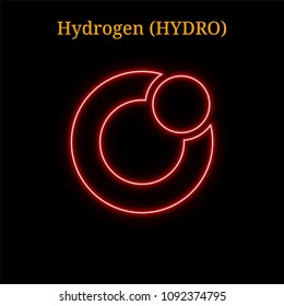 Red neon Hydrogen (HYDRO) cryptocurrency symbol. Vector illustration eps10 isolated on black background