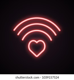 Red neon icon of heart wi-fi. Internet dating, romance, love signal. Valentines Day concept. Can be used for application icons, posters, web design