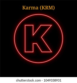 Red neon Karma (KRM) cryptocurrency symbol. Vector illustration eps10 isolated on black background