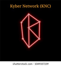 Red neon Kyber Network (KNC) cryptocurrency symbol. Vector illustration eps10 isolated on black background