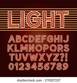 Red Neon Light Alphabet and Numbers, Eps 10 Vector Editable