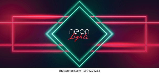 red neon light diamond frame banner