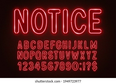 Red neon light font on a dark background.