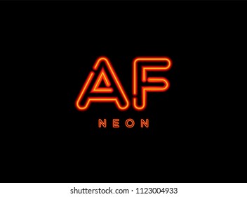 Red neon light glowing letters A & F logo icon vector illustration.