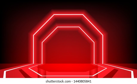 The red neon light stage podium use for advertising background. ( vector )