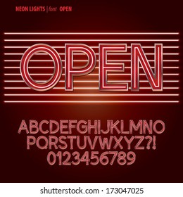 Red Neon Lights Alphabet and Digit Vector