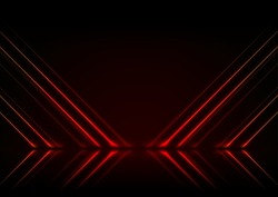 Red Neon Lines Abstract Technology Background. Futuristic Glowing Vector Design