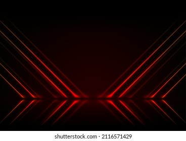 Red neon lines abstract technology background  Futuristic glowing vector design