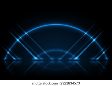 Red neon lines and arc abstract technology background. Futuristic glowing vector design