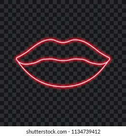 Red neon lips, vector illustration.