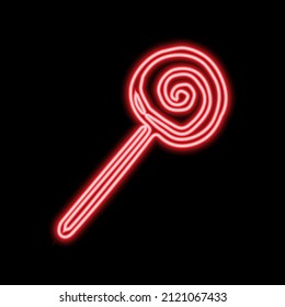 Red Neon Lollipop Sign. Neon Lollipop Icon. Vector Illustration