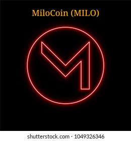 Red neon MiloCoin (MILO) cryptocurrency symbol. Vector illustration eps10 isolated on black background