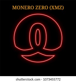 Red neon MONERO ZERO (XMZ) cryptocurrency symbol. Vector illustration eps10 isolated on black background