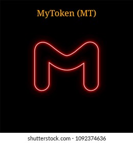 Red neon MyToken (MT) cryptocurrency symbol. Vector illustration eps10 isolated on black background