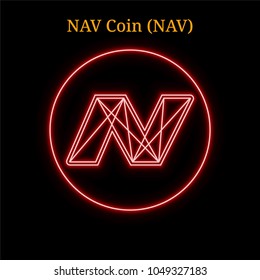 Red neon NAV Coin (NAV) cryptocurrency symbol. Vector illustration eps10 isolated on black background