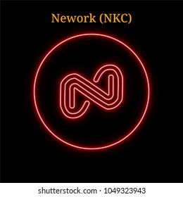 Red neon Nework (NKC) cryptocurrency symbol. Vector illustration eps10 isolated on black background
