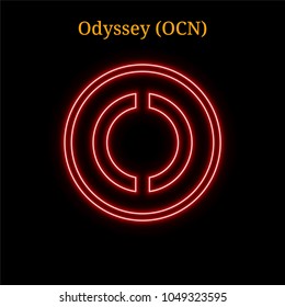 Red neon Odyssey (OCN) cryptocurrency symbol. Vector illustration eps10 isolated on black background