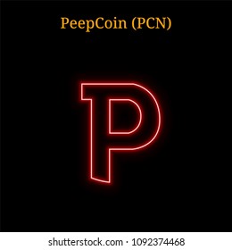 Red neon PeepCoin (PCN) cryptocurrency symbol. Vector illustration eps10 isolated on black background