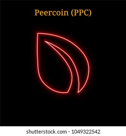 Red neon Peercoin (PPC) cryptocurrency symbol. Vector illustration eps10 isolated on black background