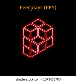 Red neon Peerplays (PPY) cryptocurrency symbol. Vector illustration eps10 isolated on black background