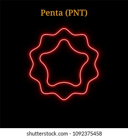Red neon Penta (PNT) cryptocurrency symbol. Vector illustration eps10 isolated on black background