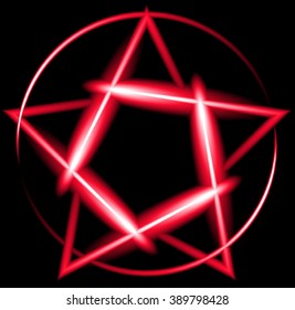 Red neon pentagram, black background