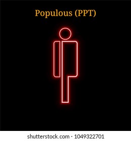 Red neon Populous (PPT) cryptocurrency symbol. Vector illustration eps10 isolated on black background