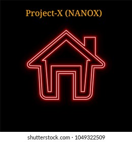 Red neon Project-X (NANOX) cryptocurrency symbol. Vector illustration eps10 isolated on black background