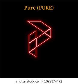 Red neon Pure (PURE) cryptocurrency symbol. Vector illustration eps10 isolated on black background
