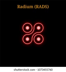 Red neon Radium (RADS) cryptocurrency symbol. Vector illustration eps10 isolated on black background