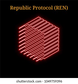 Red neon Republic Protocol (REN) cryptocurrency symbol. Vector illustration eps10 isolated on black background