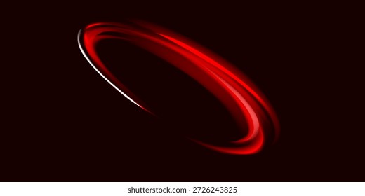 Anillo de neón rojo. Círculo resplandeciente. Efecto de resplandor. Marco de luz redondo. Abstractas líneas de luz de movimiento y líneas de luz abstractas de movimiento y velocidad.