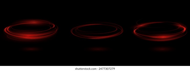Red neon ring. Luminous circle. Glow effect. Round light frame. abstract light lines of motion and speed.Abstract light lines of motion and speed.	