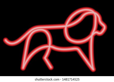 red neon sign lion on black background