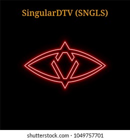 Red neon SingularDTV (SNGLS) cryptocurrency symbol. Vector illustration eps10 isolated on black background