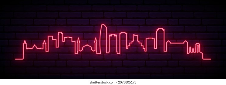 Red neon skyline of Amman. Bright Amman City long banner. Vector illustration.