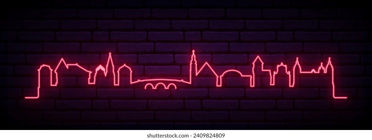 Red neon skyline of Aschaffenburg. Bright Aschaffenburg, Germany long banner. Vector illustration.