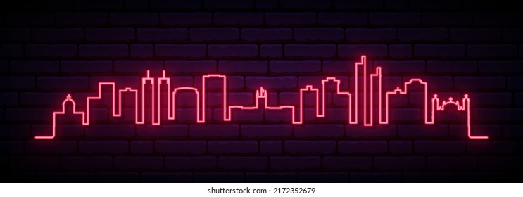 Red neon skyline of Asuncion. Bright Asuncion City long banner. Vector illustration.