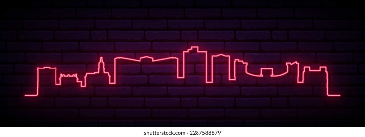 Red neon skyline of Athens, Georgia. Bright Athens long banner. Vector illustration.