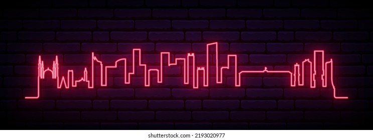 Red neon skyline of Beirut. Bright Beirut City long banner. Vector illustration.