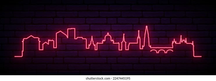 Red neon skyline of Bern. Bright Bern City long banner. Vector illustration.