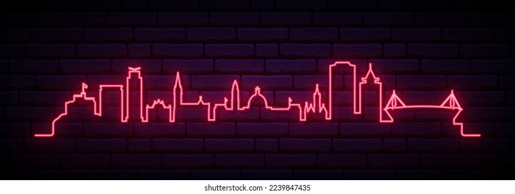 Red neon skyline of Cardiff. Bright Cardiff City long banner. Vector illustration.