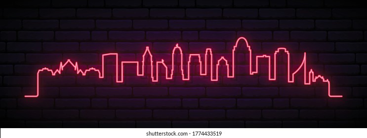 Red neon skyline of Cincinnati city. Bright Cincinnati long banner. Vector illustration.