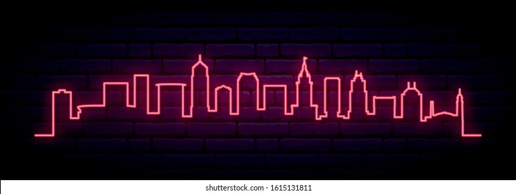 Red neon skyline of Cleveland city. Bright Cleveland long banner. Vector illustration.