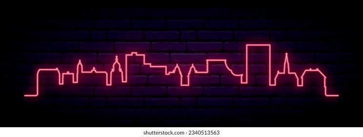Red neon skyline of Cluj-Napoca. Bright Cluj-Napoca, Romania long banner. Vector illustration.