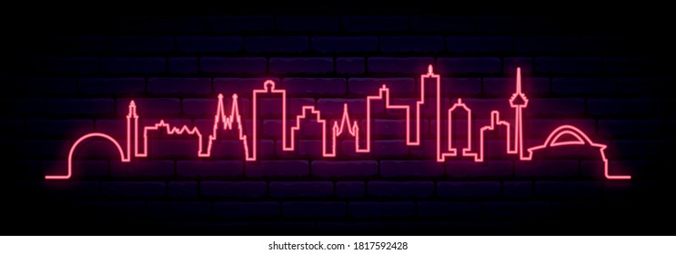 Red neon skyline of Cologne. Bright Cologne City long banner. Vector illustration.