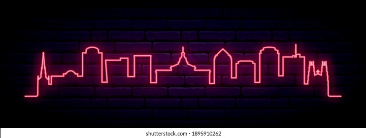 Red neon skyline of Columbia. Bright Columbia City long banner. Vector illustration.